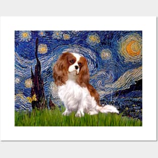 Blenheim Cavalier King Charles Spaniel in Starry Night Posters and Art